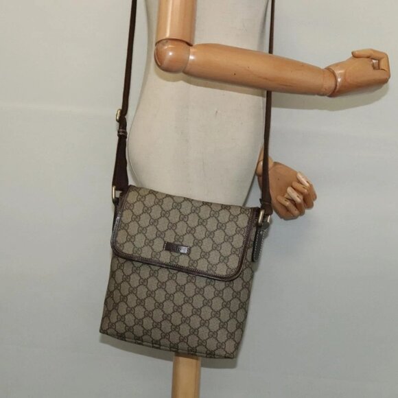 GUCCI GG Supreme Shoulder Bag PVC Beige Silver 223666 Auth ep10605 - Picture 1 of 16